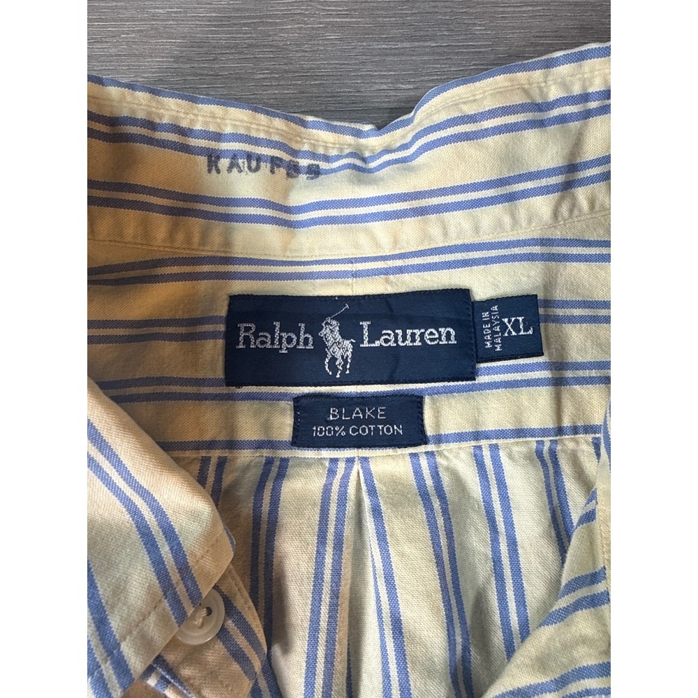 Polo Ralph Lauren Blake Mens XL SS Striped Button Down Shirt Yellow Blue - Picture 5 of 11